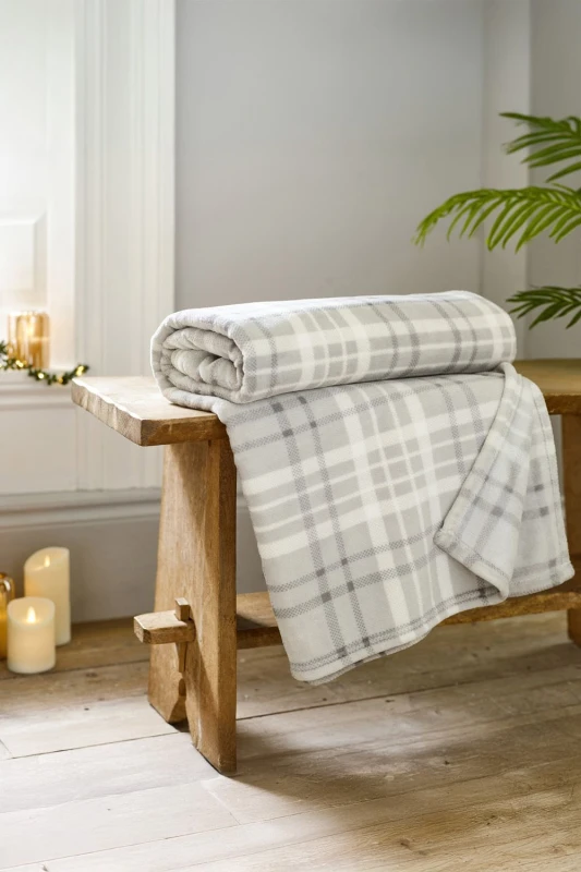 Image of Deyongs Deyongs Snuggle Check Throw Blanket 140x180cm - Super Soft Coral Fleece - Printed Plaid Design in Grey Size: 140cm x 180cm Grey 140cm x 180c