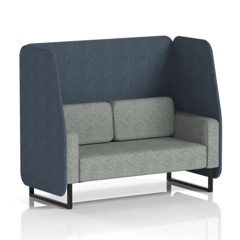 Image of Brixworth 2 Seater Open Office Booth with Black Legs in Rivet Fabric - Crucible Panels and Prime Sofa