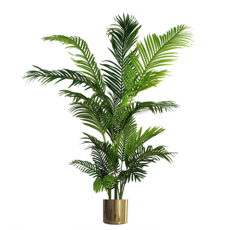 Image of Leaf 180cm Artificial Palm Tree Extra Large Gold Metal Planter