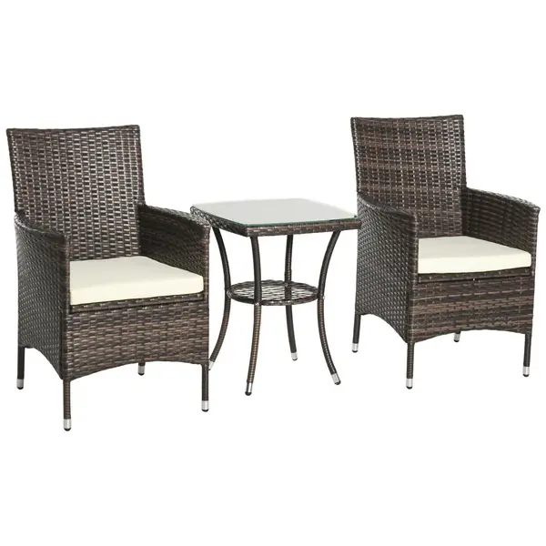 Image of Outsunny Rattan Bistro Set Garden Chair Table Patio Outdoor Brown