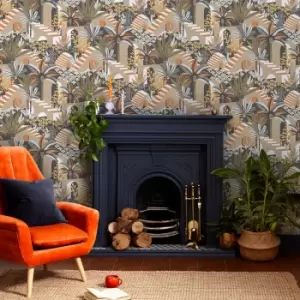 Image of Envy Vacay Ochre Natural Floral Wallpaper - Beige