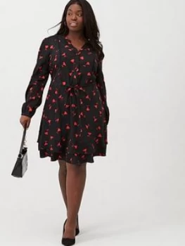 Image of Oasis Curve Rose Bud Shirtdress - Multi Black