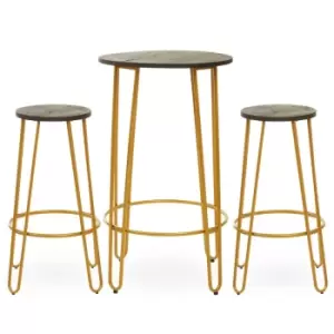 Image of Interiors By Ph 3 Piece Elm Wood Gold Finish Bar Table Stool Set