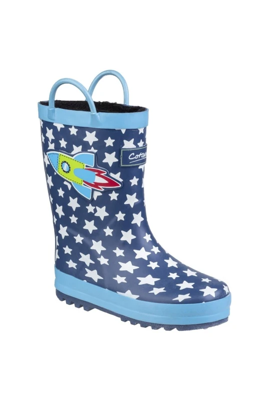 Image of Cotswold Boys & Girls Sprinkle Mid Height Wellington Boots UK Size 1 (EU 33) Dark Blue & White COT592-ROCKET-1