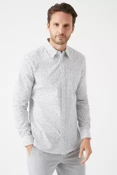 Image of Mens White Slim Fit Ditsy Floral Print Shirt