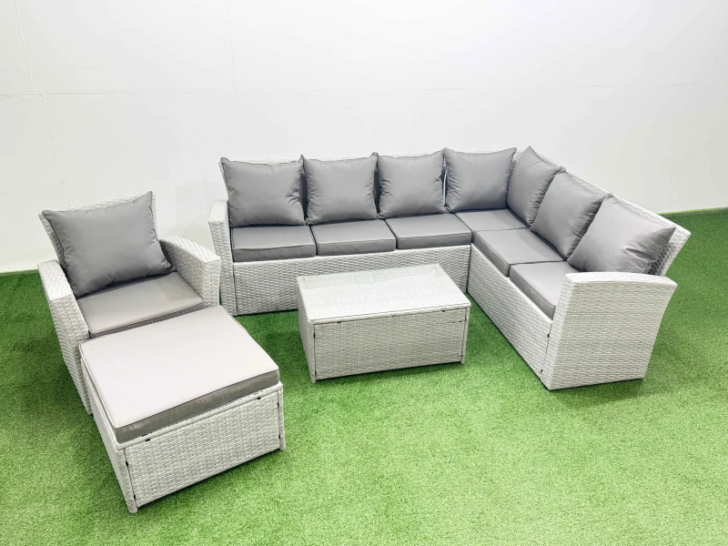 Image of Fimous Garden Outdoor Rattan Furniture Sets 8 Seater Rattan Garden Sofa Set in Light Grey Light Grey Unisex