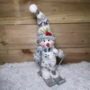 Image of 30cm Plush Grey Snowman on Silver Skis Christmas Decoration