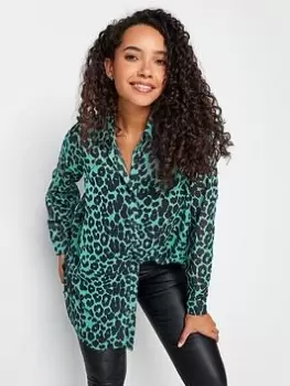 Image of M&Co Animal Long Line Shirt, Green, Size 10, Women