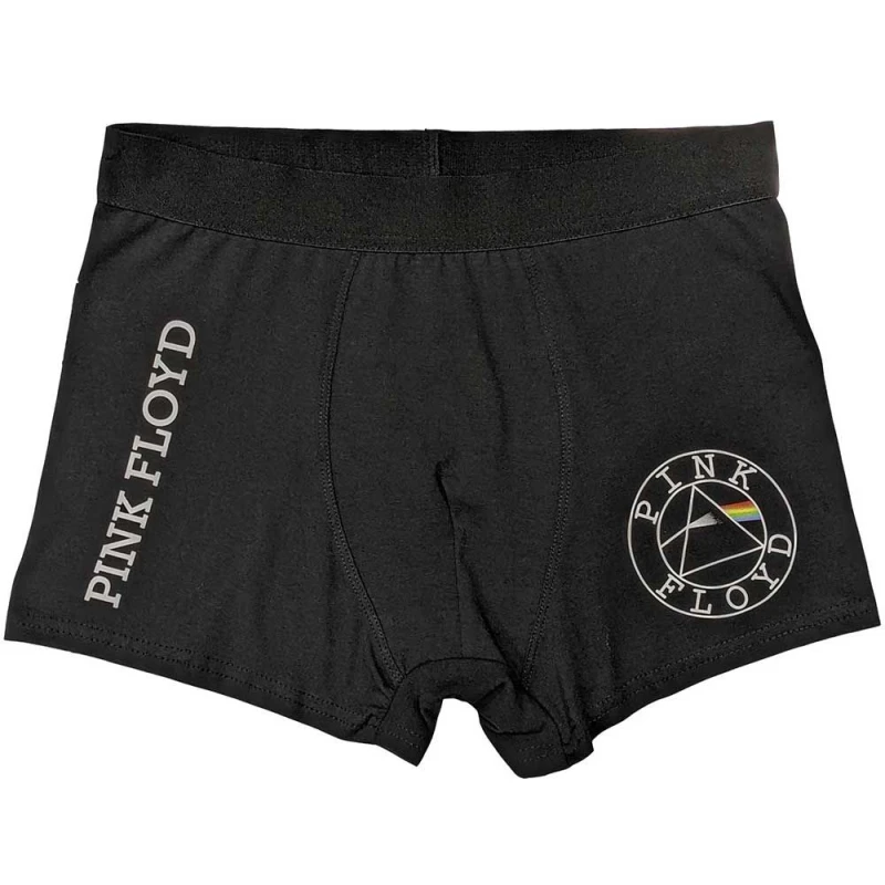 Image of Pink Floyd Pink Floyd Men Circle Band Logo Boxer Shorts in Black Size: Medium Black M Male 5056737213966