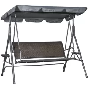Image of Outsunny 3 Seater Swing Chair, Garden Swing Seat Bench with Adjustable Canopy, Rattan Seat, and Steel Frame for Patio, Yard