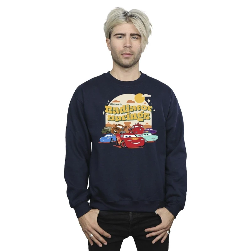 Image of Disney Men Cars Radiator Springs Group Sweatshirt in Navy Size: Small Navy S Male 5063283485754