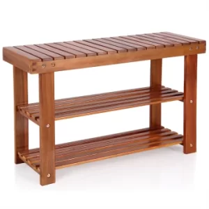 Image of Shoe Rack Acacia Wood 2 Shelves 70x30x46cm