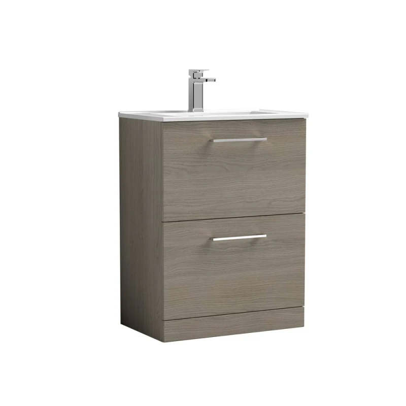 Image of Balterley Bathroom 2 Soft Close Drawer, Floor Vanity Unit, Solace Oak, 600mm in Brown Brown Unisex