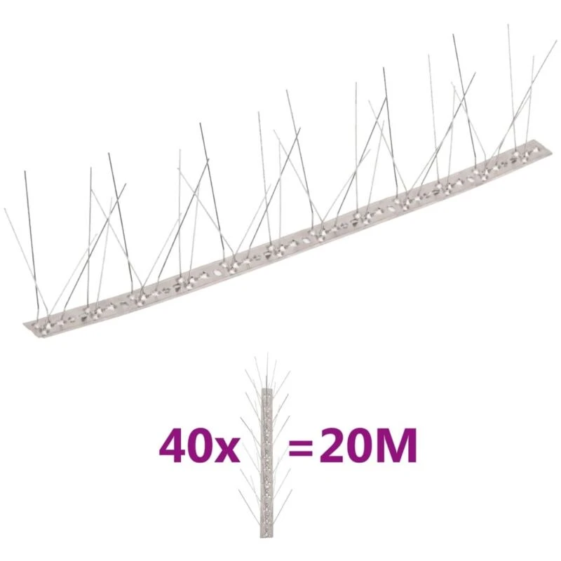 Image of VIDAXL Vidaxl - 5-row Stainless Steel Bird & Pigeon Spikes Set of 40 20 m 8720286251171