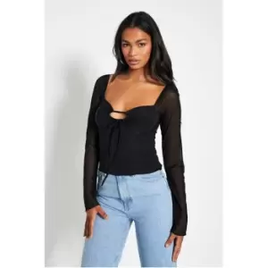Image of I Saw It First Slinky Ring Front Mesh Sleeve Top - Black