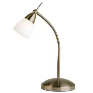 Image of Touch Dimmer Table Lamp Light Antique Brass & Glass Shade Classic Reading Task