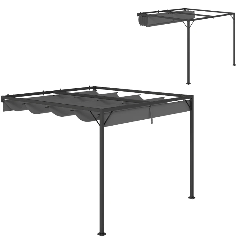 Image of Outsunny 3 x 3(m) Outdoor Pergola Retractable Canopy Wall Mounted - Grey TJ Hughes 5063603025615