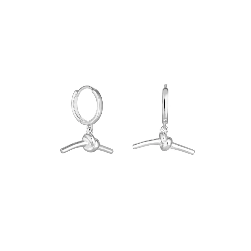 Image of Simply Silver Sterling Silver 925 Polished Knotted T Bar Hoop Earrings Silver female