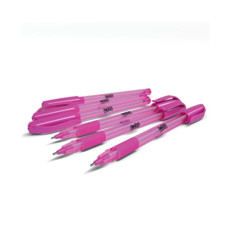 Image of Swash Swash Premium Triangular Medium Tip Ballpoint Pens Pink Plus 3 FREE Purple Ballpoint Pens (Pack 40+3 FREE) - BBT40PK BBT40PK