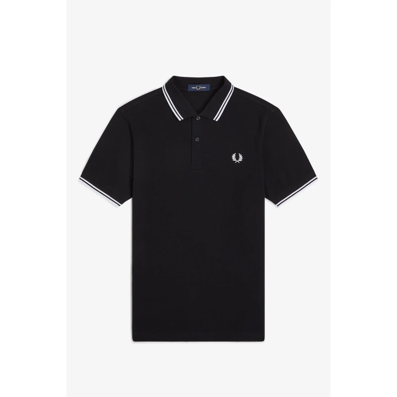 Image of Fred Perry Short Sleeve Twin Tipped Polo Shirt Black/White 350 male XL
