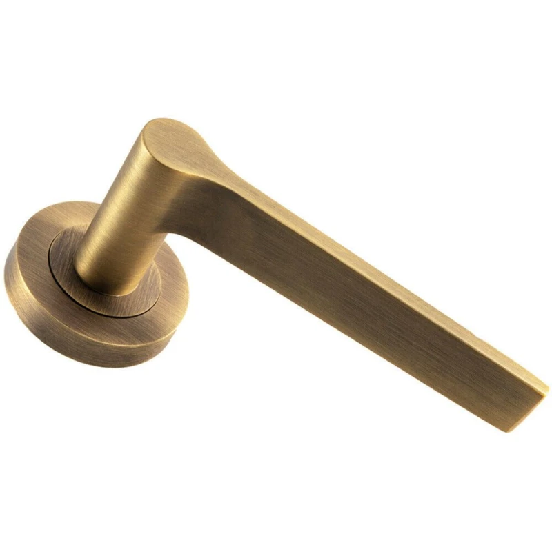 Image of Loops PAIR Straight Rounded Handle on Round Rose Concealed Fix Antique Brass Metallics