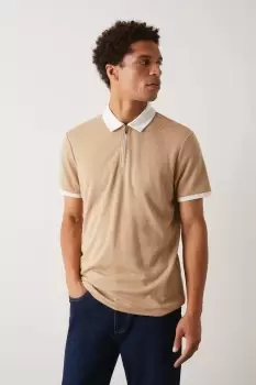 Image of Short Sleeve Zip Neck Jacquard Polo