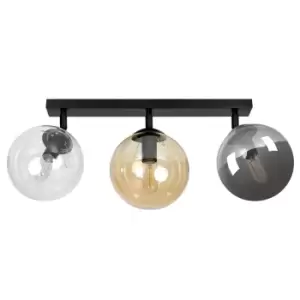Image of Tofi Black Globe Ceiling Spotlight Bar with Clear, Graphite, Amber Glass Shades, 3x E14