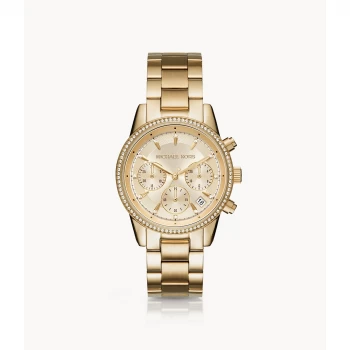 Image of Michael Kors Womens Ritz Chronograph Gold-Tone Stainless Steel Watch - Gold