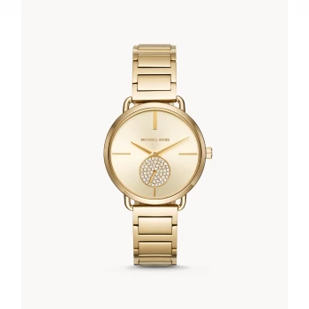 Image of Michael Kors Womens Portia Gold-Tone Two-Hand Sub-Eye Watch - Gold