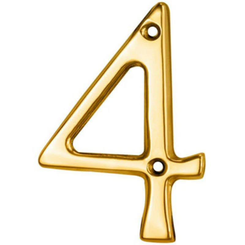 Image of Loops Polished Brass Door Number 4 75mm Height 4mm Depth House Numeral Plaque Metallics