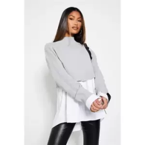 Image of I Saw It First High Neck Ribbed Detail Cropped Jumper - Grey
