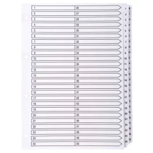 Image of Exacompta Indices Dividers 50 Part A4 1-50 Mylar White Pack of 4, white
