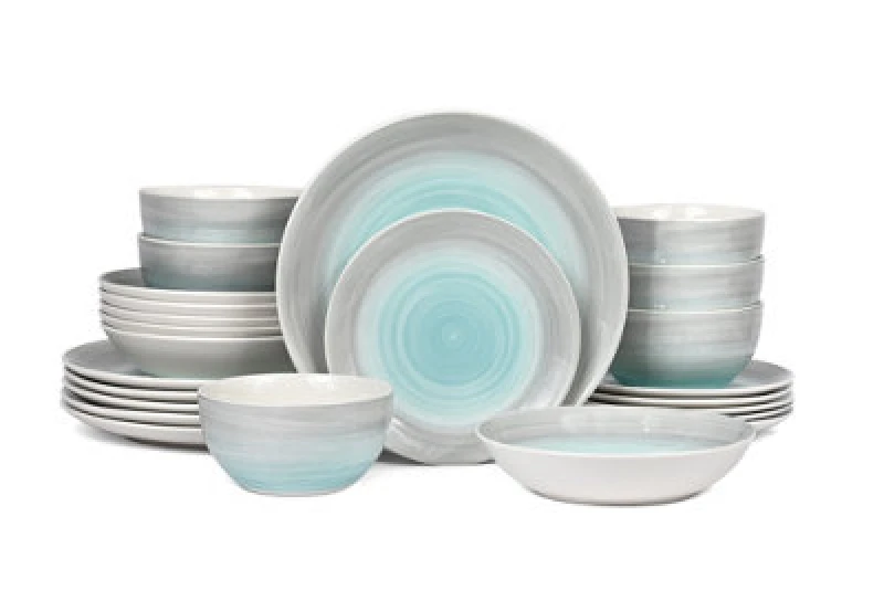 Image of Waterside 24Pc Blue & Grey Mix Spin Wash Dinner Set, Multi 6291