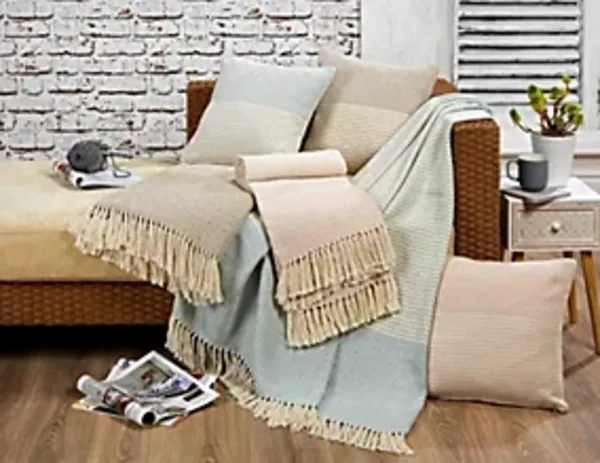 Image of Rona 100% Cotton Throw Geometric Tassel Blanket 127x152cm Natural - Brown