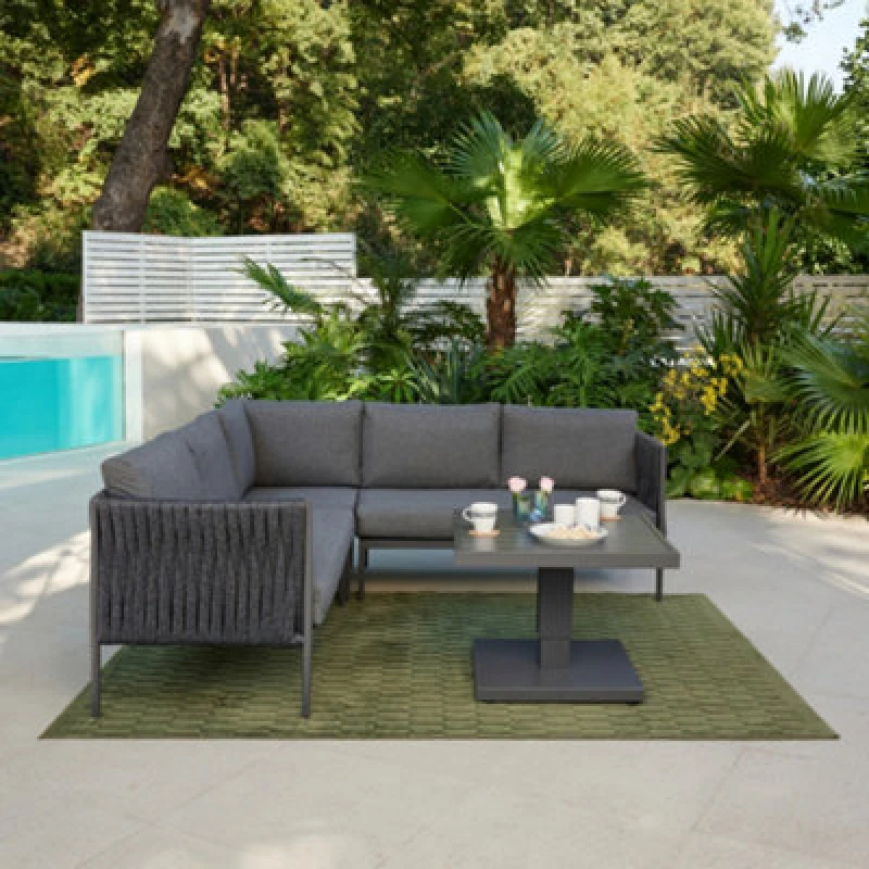 Image of Home Detail Serena Dark Grey Rope Garden Corner Set with Rising Table Dark Grey unisex