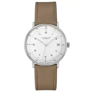 Image of Junghans Max Bill Kleine Automatic White Dial Beige Leather Strap Mens' Watch 027/4107.02