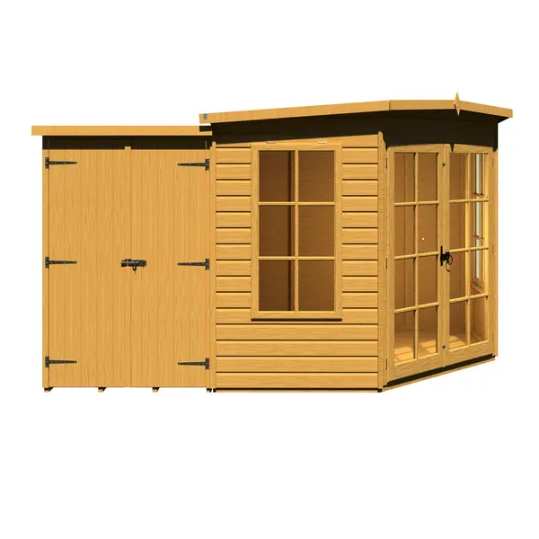 Image of Shire 8x12 Hampton Dip Treated Summerhouse With Side Shed