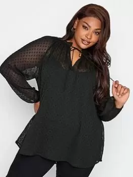 Image of Yours Tie Neck Chiffon Top Black Dobby, Black, Size 30-32, Women