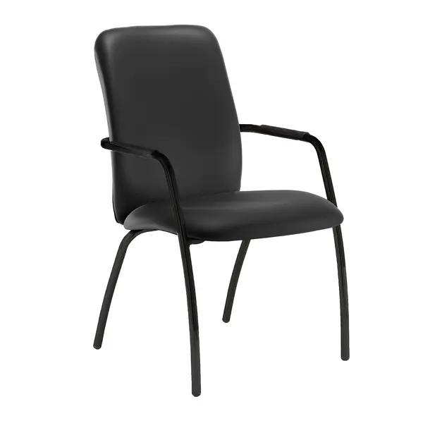 Image of Tuba Black 4 leg frame conference chair with fully upholstered back - Nero Black vinyl