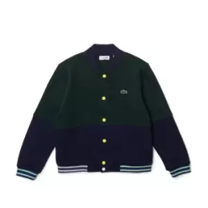 Image of Boys' Lacoste Striped Organic Cotton Varsity Jacket Size 5 yrs Navy Blue / Green