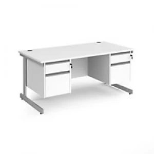 Image of Dams International Straight Desk with White MFC Top and Silver Frame Cantilever Legs and 2 x 2 Lockable Drawer Pedestals Contract 25 1600 x 800 x 725m