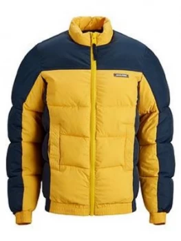 Image of Jack & Jones Junior Boys Colourblock Funnel Neck Padded Coat - Navy