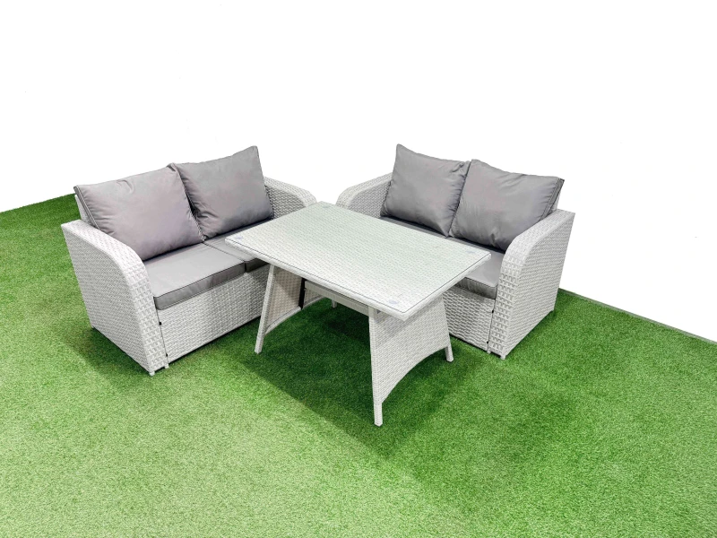 Image of Fimous 4 Seat Outdoor Love Sofa Set Rattan Garden Furniture Set in Light Grey Light Grey Unisex
