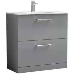 Image of Arno Gloss Cloud Grey 800mm 2 Drawer Vanity Unit with 18mm Profile Basin - ARN1335B - Cloud Grey - Nuie