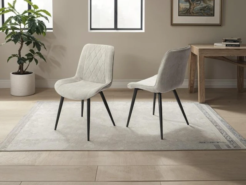 Image of Core Products Aspen Diamond Stitch Fabric Dining Chair With Black Tapered Legs (Pair) Light Grey