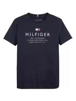 Image of Tommy Hilfiger Boys TH Logo Short Sleeve T-Shirt - Desert Sky, Navy, Size 12 Years
