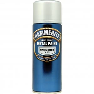Image of Hammerite Hammered Finish Metal Paint Aerosol White 400ml