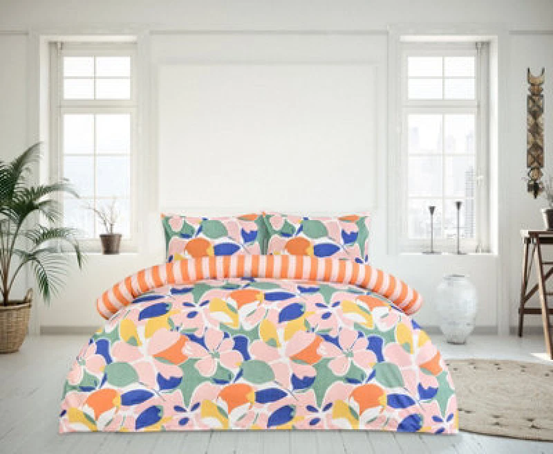 Image of Smart Living Smart Living Luxury Super Soft Reversible Abstract Floral Duvet Cover With Pillowcase Size: Single Multi Single Unisex 5056557581887