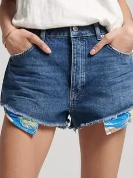 Image of Superdry Vintage High Rise Denim Short - Blue Size 32, Women