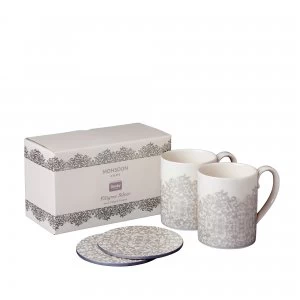 Image of Denby Monsoon Filigree Silver Set Of 2 Mugs and Coasters